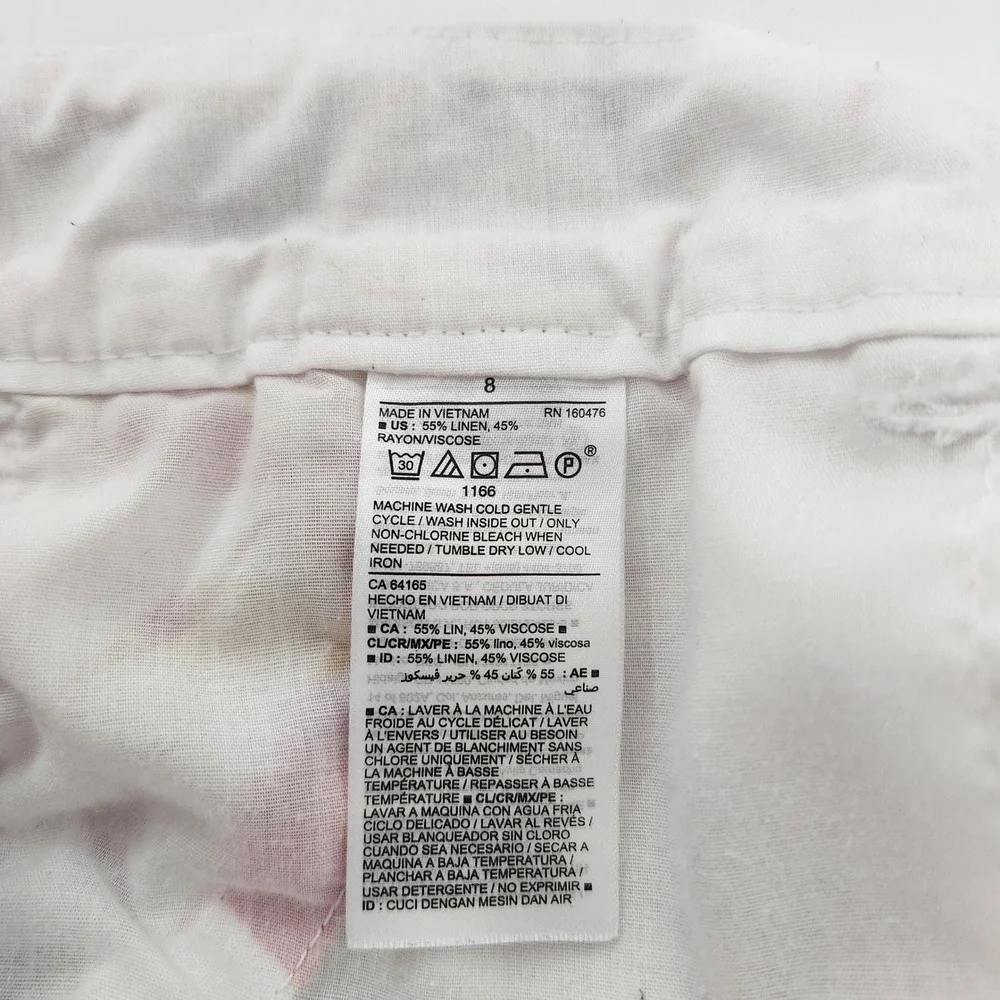 Floral Linen Shorts Women's size‎ 8 White Botanical Mid Rise EUC